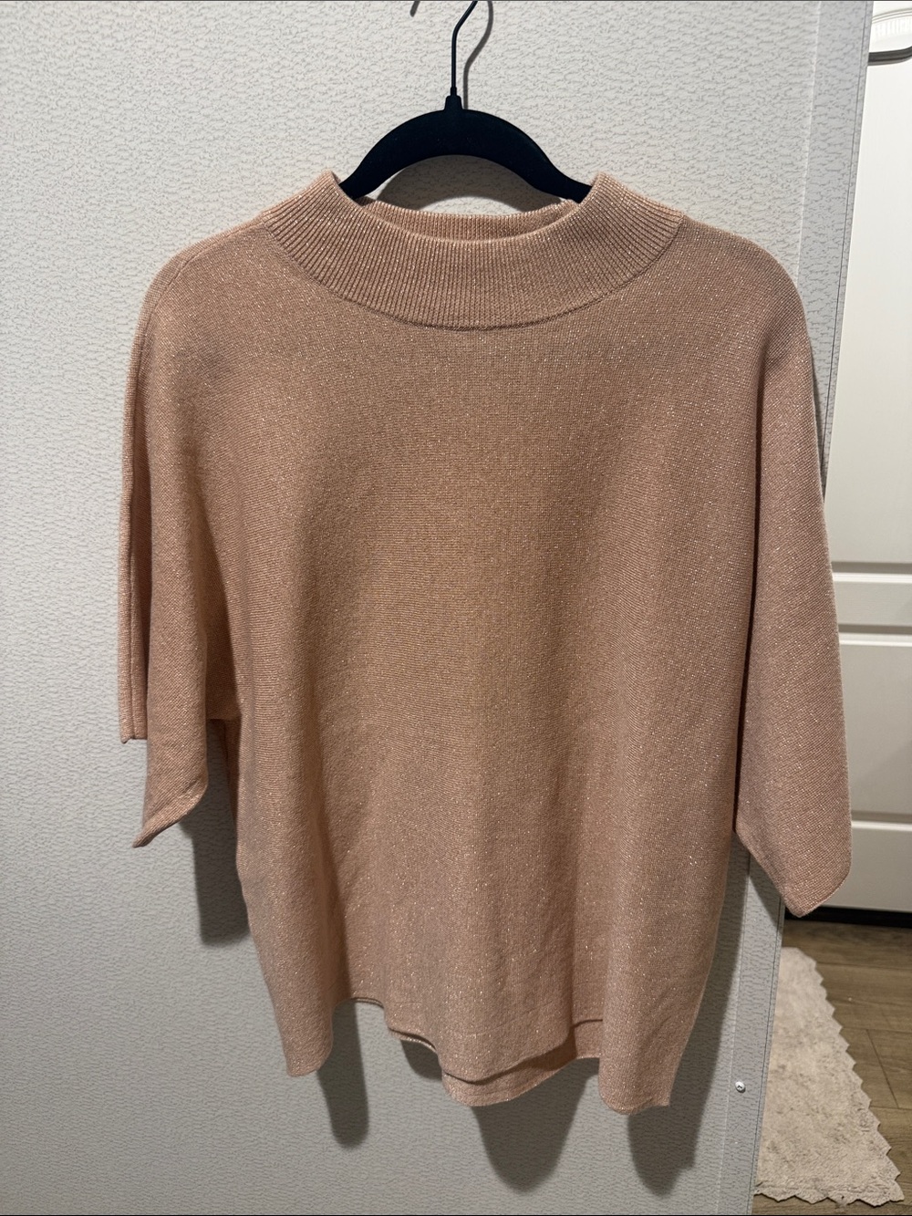 Chico’s Shimmer Blush Pink Mock Neck Short Sleeve Knit Top